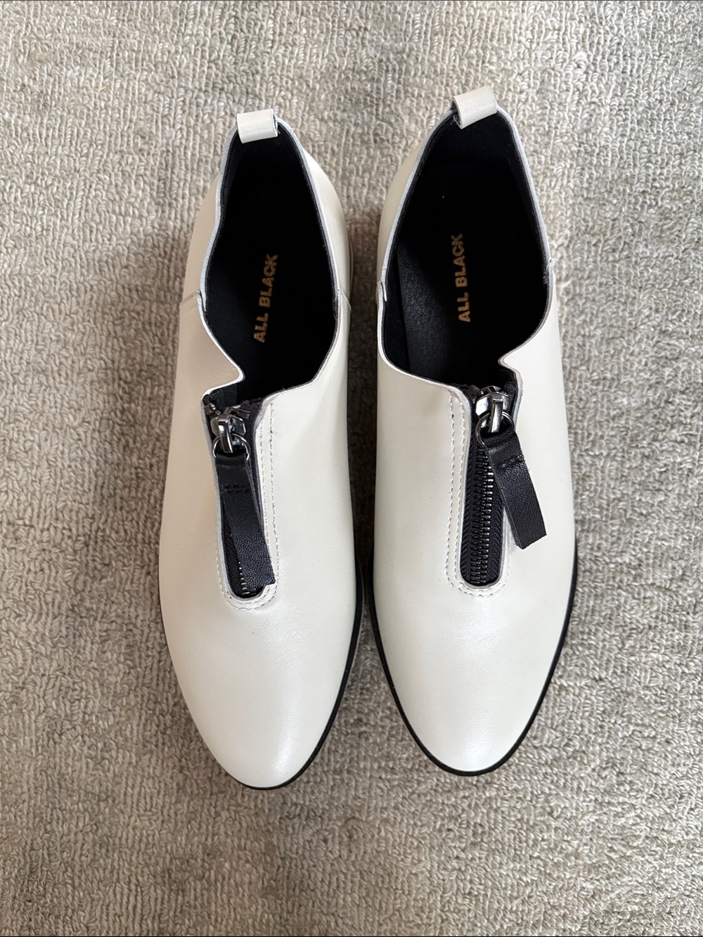 ALL BLACK White Zip-Front Women's Slip-On Shoes